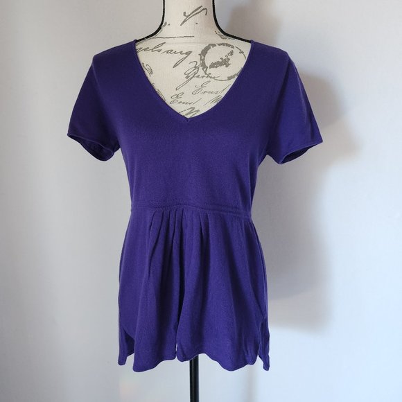 EUC Maria Di Ripabianca Made in Italy Cashmere Peplum Top V-Neck Purple - Picture 2 of 8